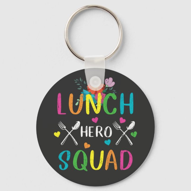 School Lunch Hero Squad Cafeteria Workers Button Key Ring (Front)
