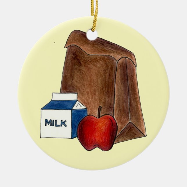 School Lunch Lady Cafeteria Worker Teacher Apple Ceramic Ornament (Front)