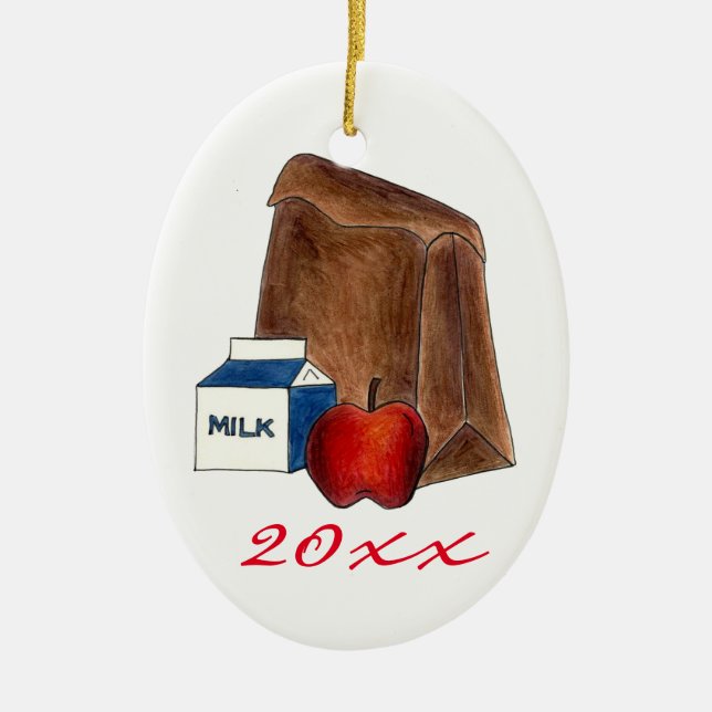 School Lunch Milk Apple Favourite Teacher Gift Ceramic Ornament (Front)