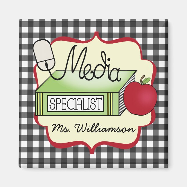 School Media Specialist - Grey Gingham Magnet (Front)