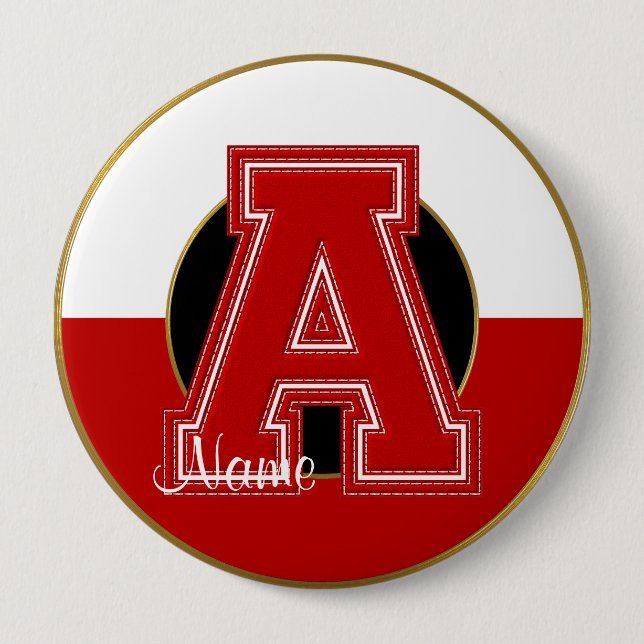 School Monogrammed Button, Red-White Letter A 10 Cm Round Badge (Front)