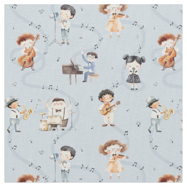  School Music Band Note Sign Blue Fabric (Close Up)