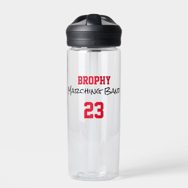 School NAME Marching Band YEAR Team Spirit Colours Water Bottle (Front)