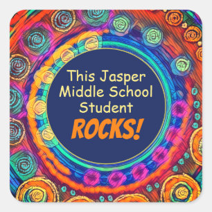School Name Student Rocks Fun Colourful Teacher Square Sticker