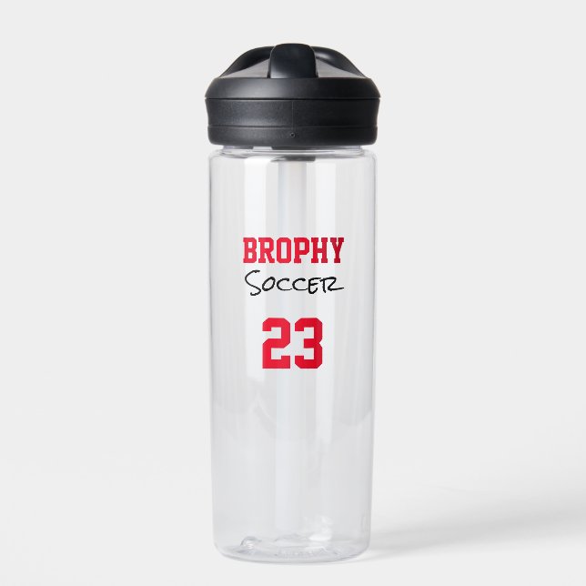 SCHOOL NAME Team SPORT Player NUMBER Custom Colour Water Bottle (Front)
