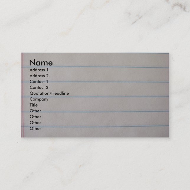 School Notebook Business Card (Front)