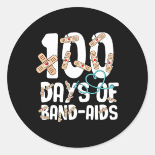School Nurse 100 Days Of Bynd-aids Nurse 100th Day Classic Round Sticker
