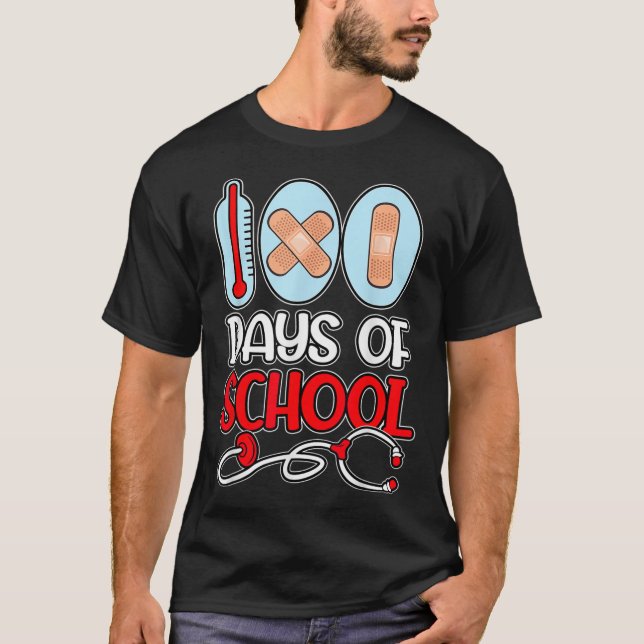 School Nurse 100 Days of School LOVE Stethoscope N T-Shirt (Front)