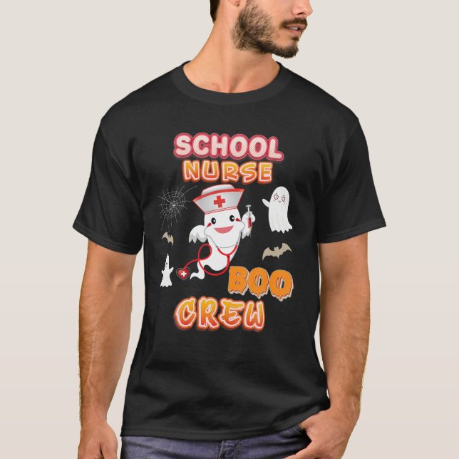 School Nurse Boo Crew Halloween Ghost Witch Pumpki T-Shirt (Front)