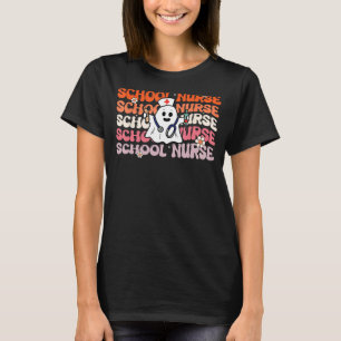 School Nurse Groovy Funny Halloween Ghost Nursing  T-Shirt
