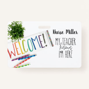 School Nurse Hall Pass; Badge, Rainbow ID Badge
