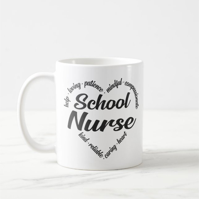 School Nurse Heart Word Cloud Coffee Mug (Left)
