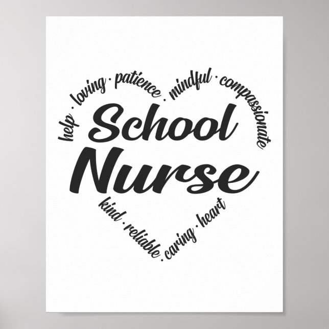 School Nurse Heart Word Cloud Poster (Front)