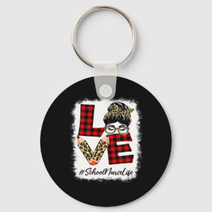 School Nurse Love Messy Bun Leopard Buffalo Ck To Key Ring
