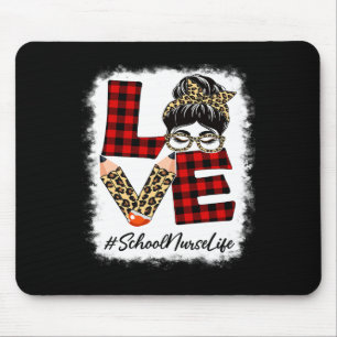 School Nurse Love Messy Bun Leopard Buffalo Ck To Mouse Pad
