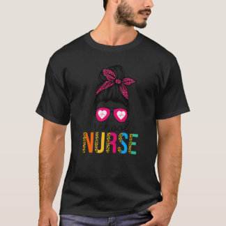 School Nurse Messy Bun Nursing Back To School Wome T-Shirt