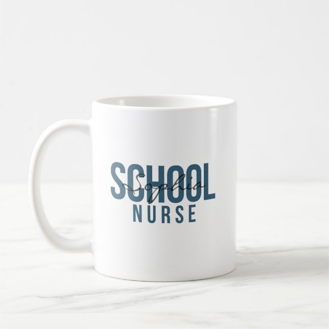 School Nurse Personalised Name Bold Typography Coffee Mug (Left)
