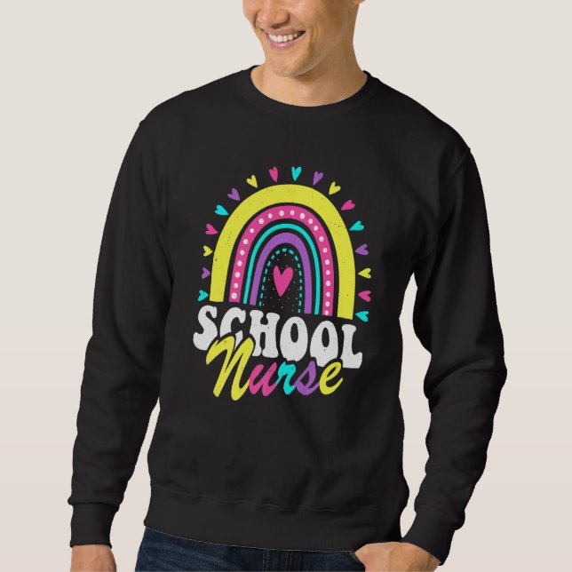 School Nurse Rainbow Back To School Women Cute Nur Sweatshirt (Front)