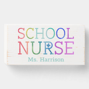 School Nurse Rainbow Typography Personalised Wooden Box Sign