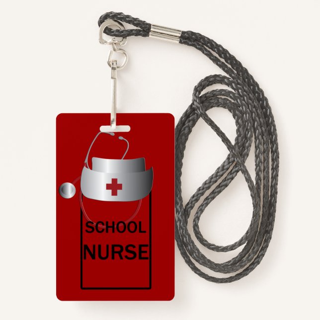 School Nurse Room Hall Pass ID Badge (Front with Lanyard)