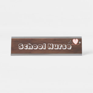 School Nurse, stethoscope, heart Desk Name Plate