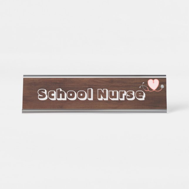 School Nurse, stethoscope, heart Desk Name Plate (Front)