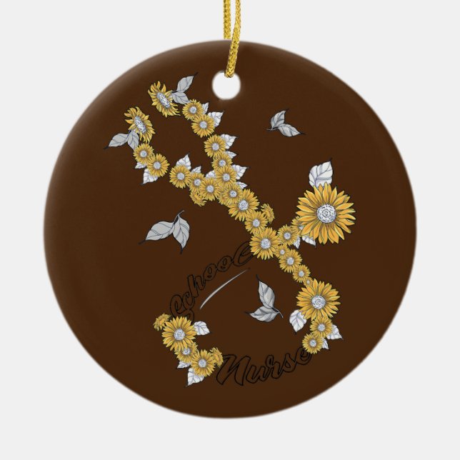 School Nurse Stethoscope Sunflowers  Ceramic Ornament (Front)