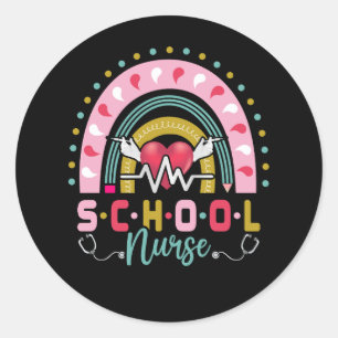 School Nurse Teacer Rainbow Boho Stethoscope Stude Classic Round Sticker
