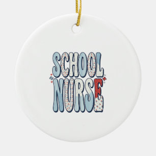 School Nurse Vintage Floral Typography Shirt Desig Ceramic Ornament