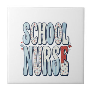 School Nurse Vintage Floral Typography Shirt Desig Ceramic Tile