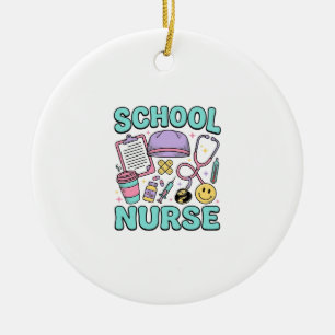 School Nurse Vintage Medical Collage Shirt Design_ Ceramic Ornament