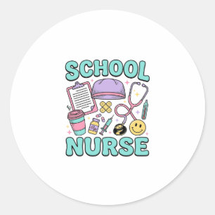 School Nurse Vintage Medical Collage Shirt Design_ Classic Round Sticker