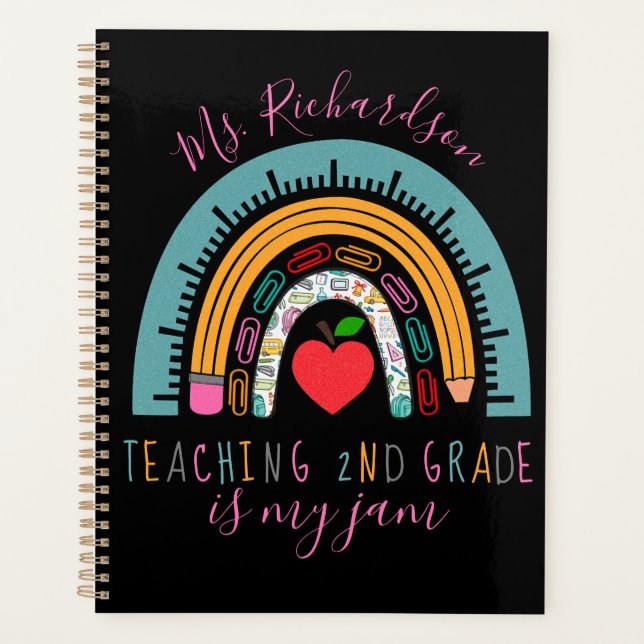 School Objects Rainbow Teaching is my Jam  Planner (Front)