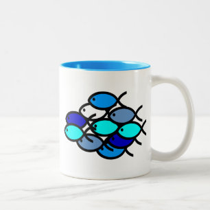 School of Christian Fish Symbols - Blue - Two-Tone Coffee Mug