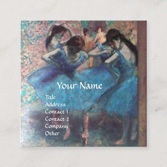 SCHOOL OF DANCE /BALLERINA,BALLET DANCERS IN BLUE SQUARE BUSINESS CARD (Front)