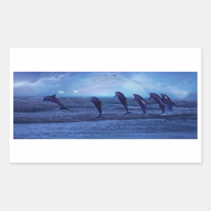 School of dolphins by moonlight rectangular sticker