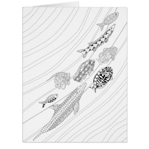 School Of Fish Adult Colouring Big Card