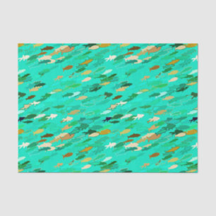 School of Fish, Aqua, Green and Gold Tissue Paper