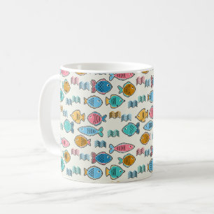 School of fish block prints coffee mug
