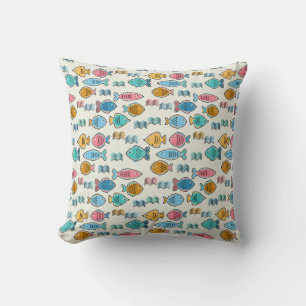 School of fish block prints cushion