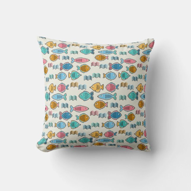 School of fish block prints cushion (Front)