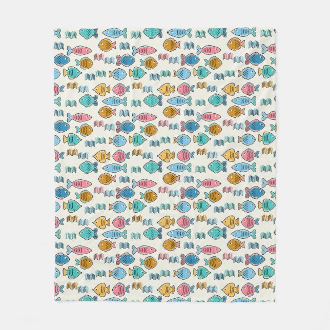 School of fish block prints  fleece blanket (Front)