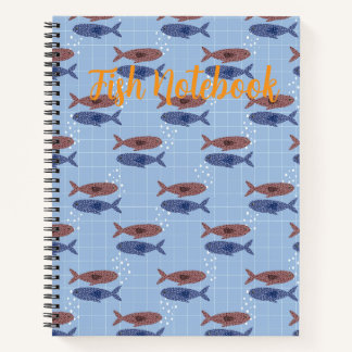 School of Fish Blue Grid Pattern Notebook