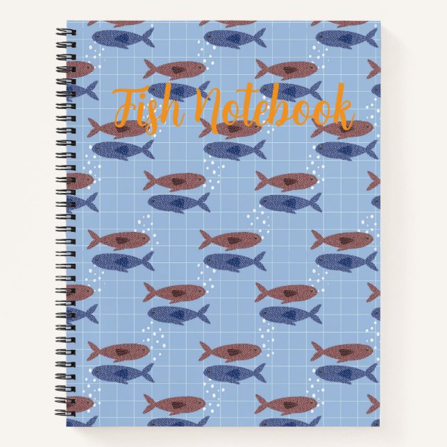 School of Fish Blue Grid Pattern Notebook (Front)