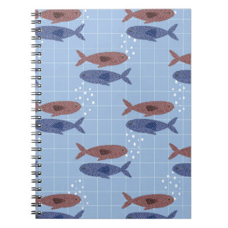 School of Fish Blue Grid Pattern Notebook