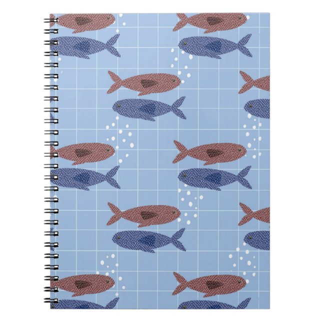 School of Fish Blue Grid Pattern Notebook (Front)