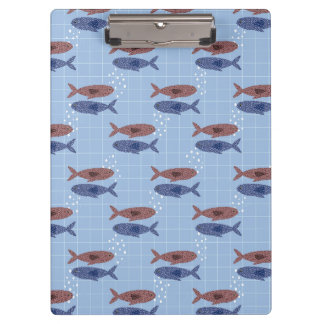 School of Fish Blue Grid Pattern Notebook Clipboard