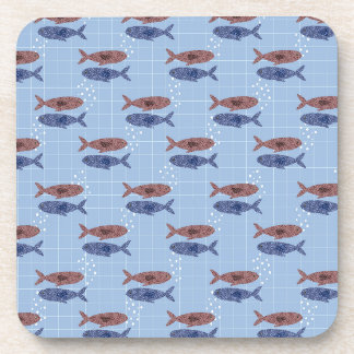 School of Fish Blue Grid Pattern Notebook Coaster