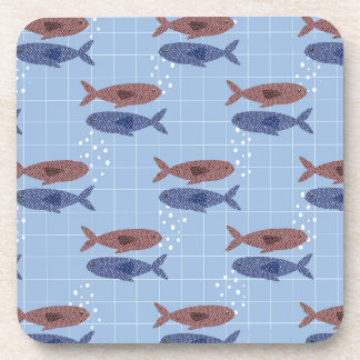 School of Fish Blue Grid Pattern Notebook Coaster