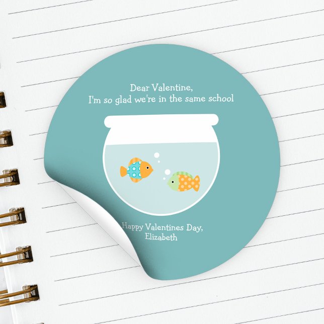 School of Fish Classroom Valentines Classic Round Sticker (Creator Uploaded)